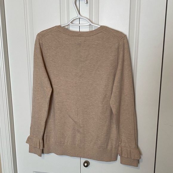 NWT Banana Republic tan v-neck sweater, ruffle wrist - Picture 2 of 7